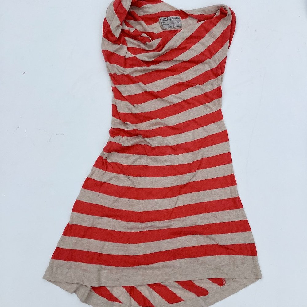 All Saints Dress Manila Red Striped Midi 100% Cotton Knit Cowl Neck Sweater Sz 8